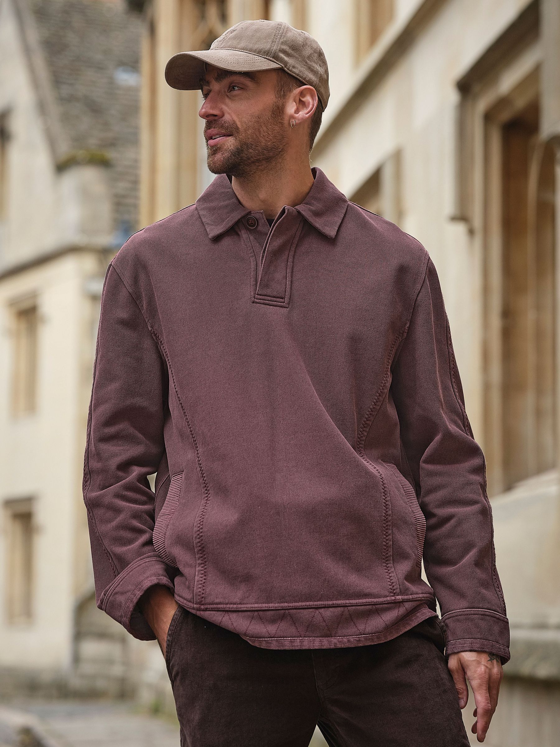 Plum Purple - Regular Button Neck Sweat Top