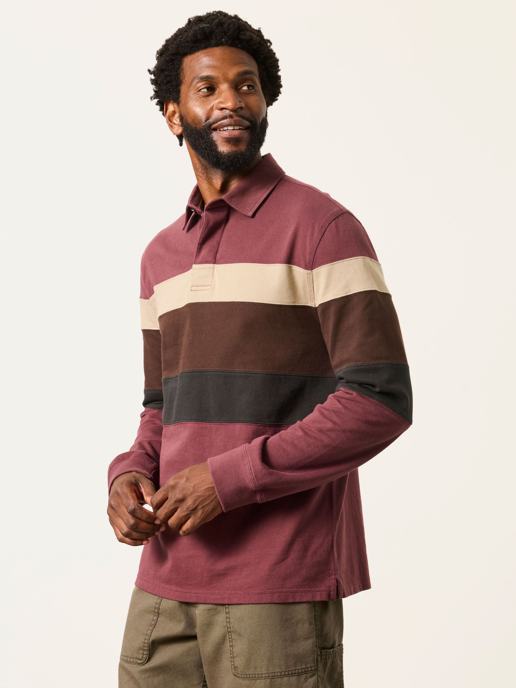 Plum Purple - Regular Long Sleeve Chest Stripe Rugby
