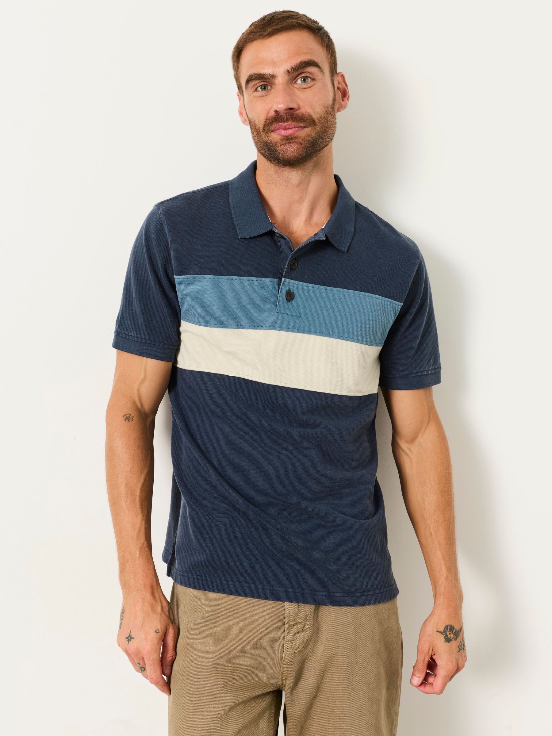 Navy - Regular Colour Block Pique Polo Shirt