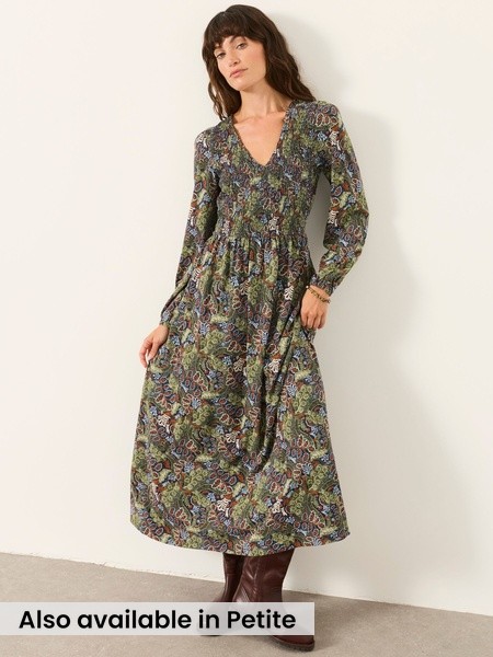 Navy Decorative Floral - Midi Jersey Dress