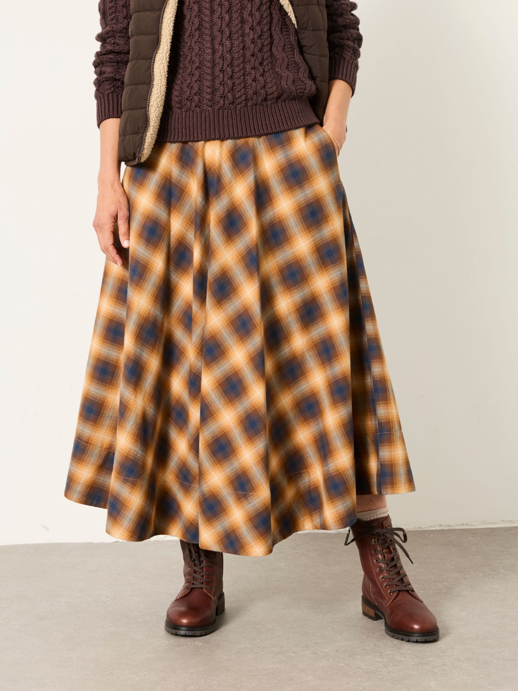 Tan Brown - Check Midi Skirt