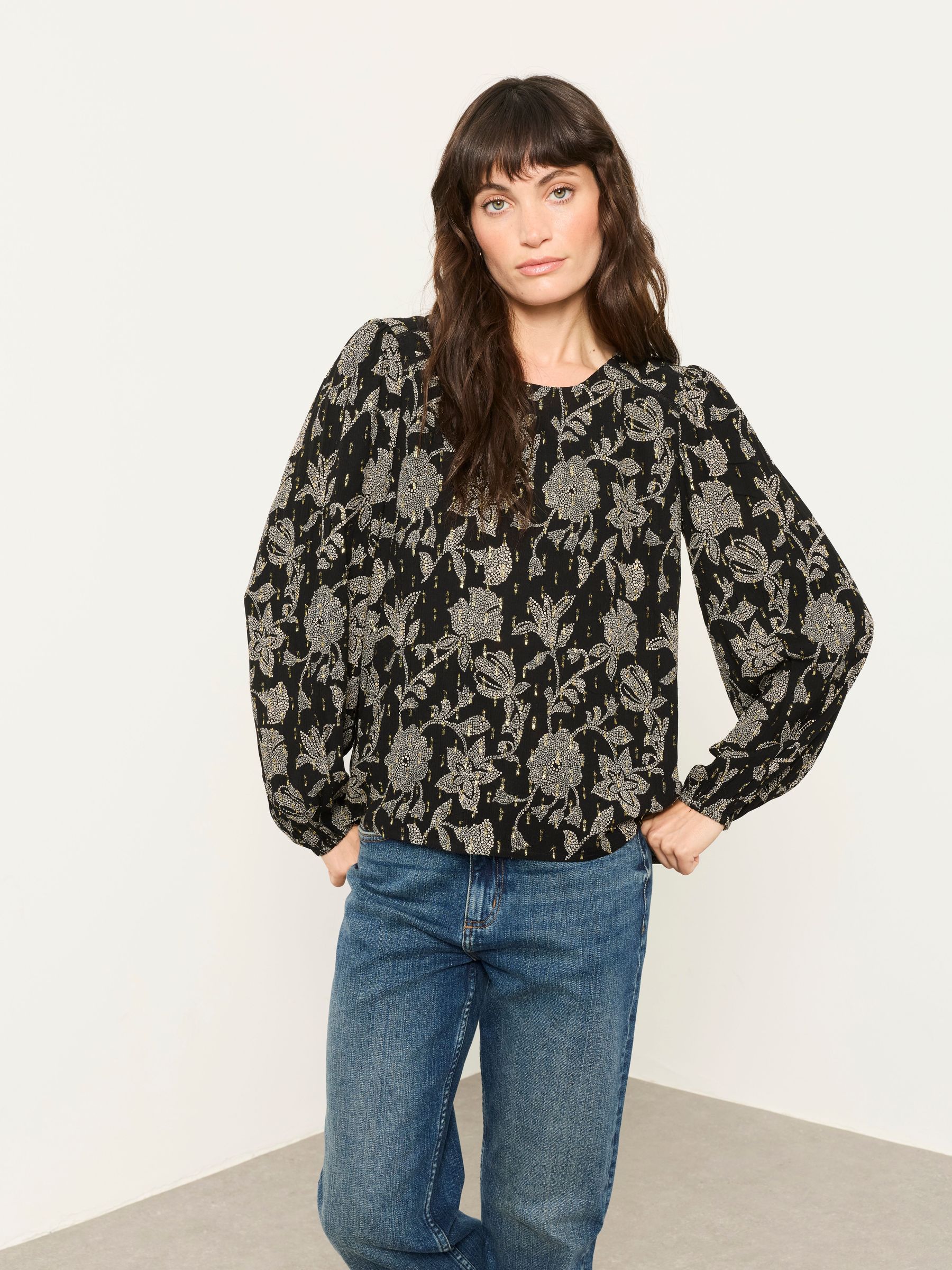Black Dot Floral - Embroidered Blouse