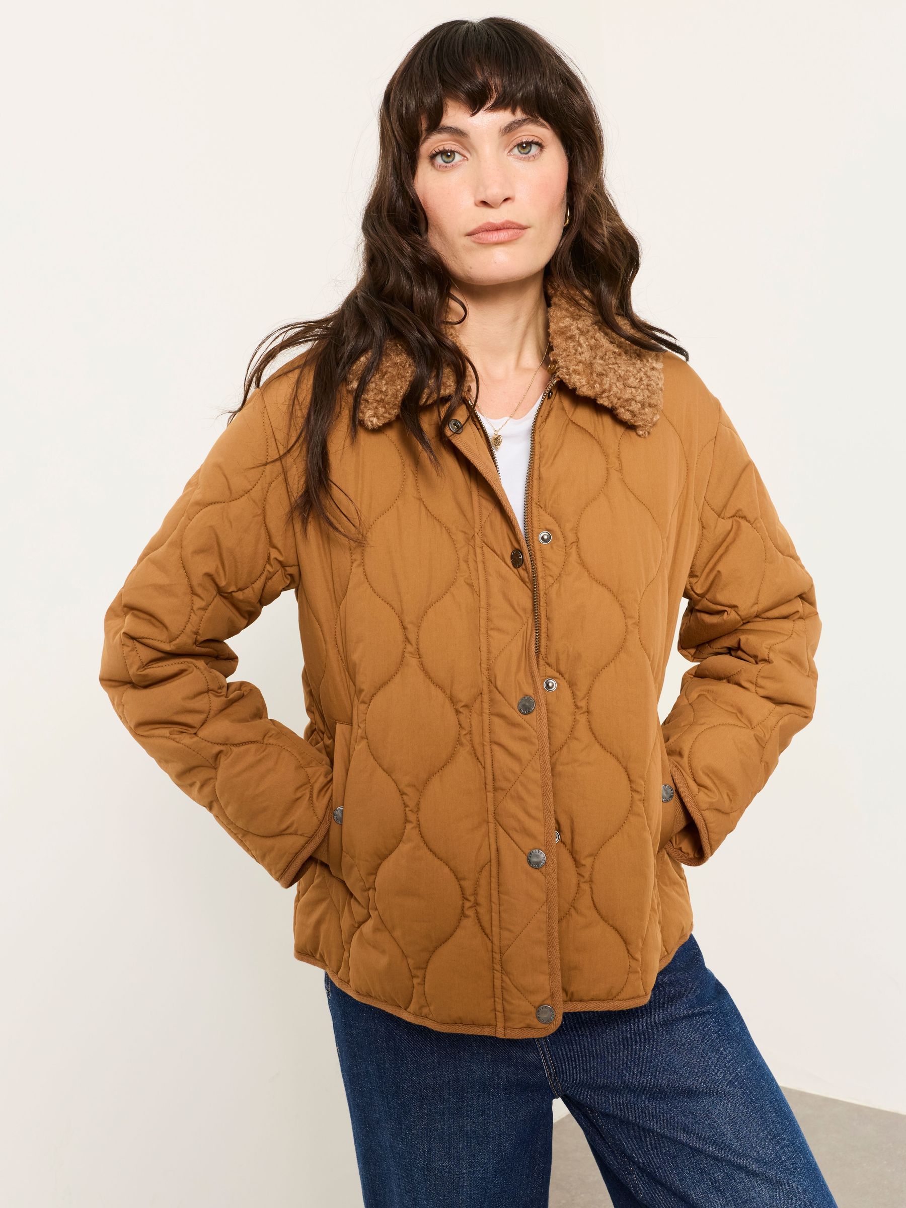 Tan Brown - Removable Collar Quilted Jacket