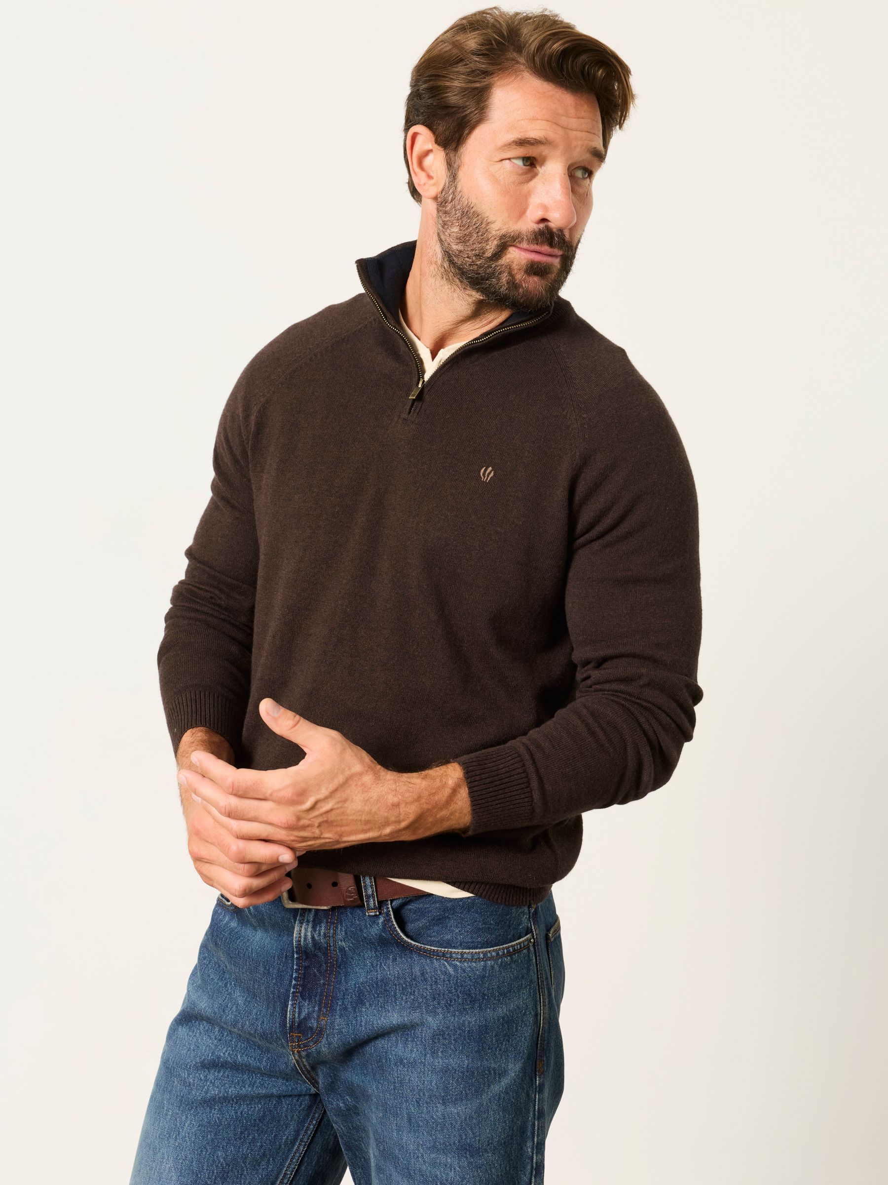 Chocolate Brown - Regular Half Neck Knitted Jumper