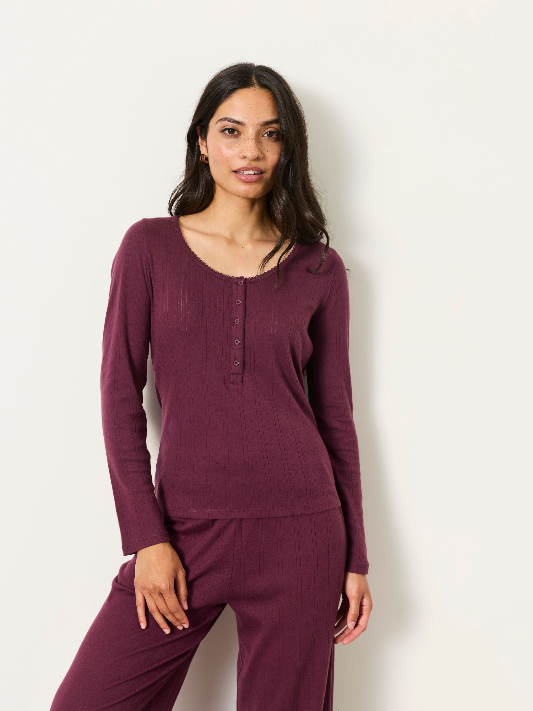 Plum Purple - Henley Pointelle Top