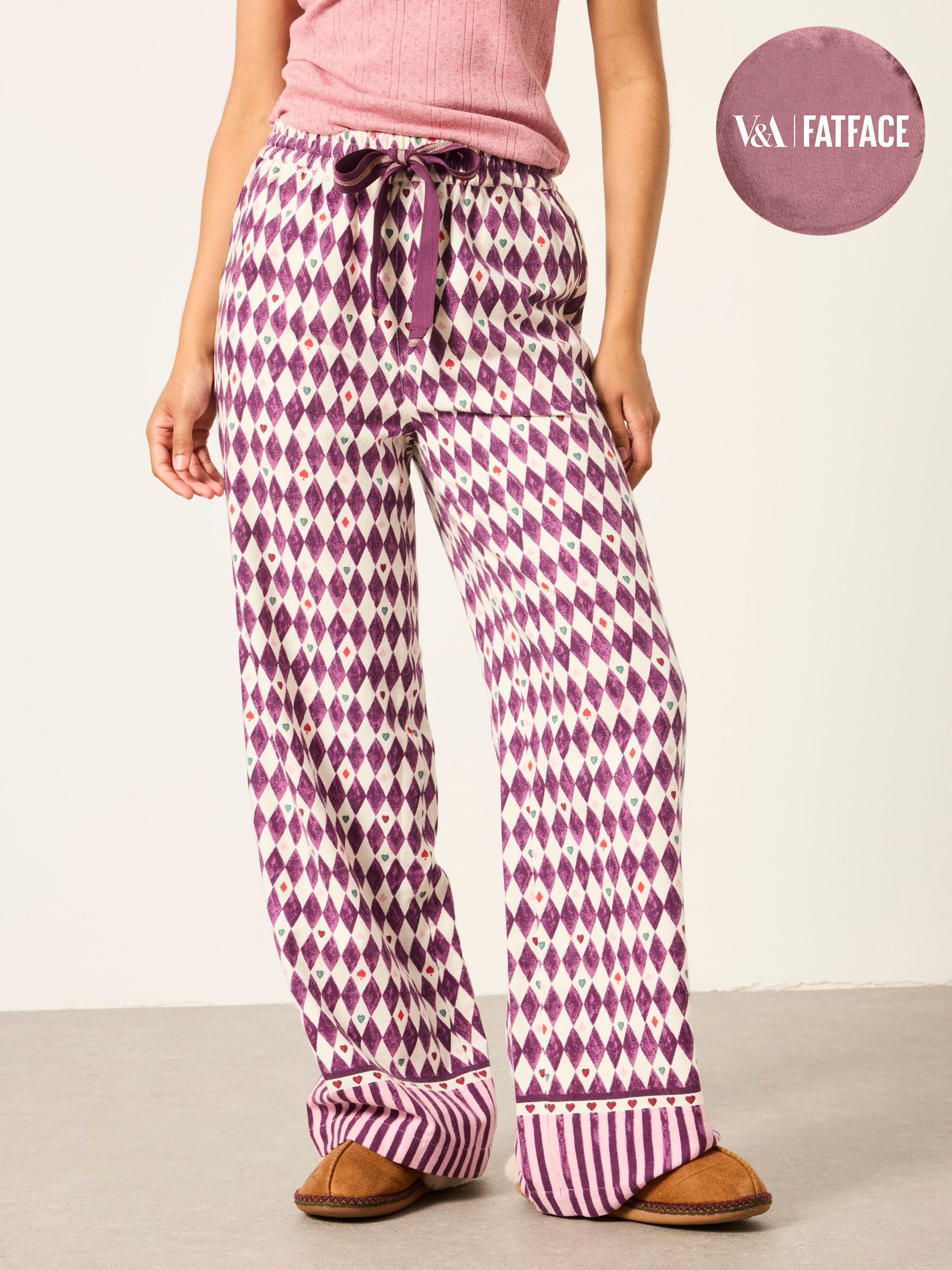 Purple - Harlequin Wide Leg Pyjama Bottoms