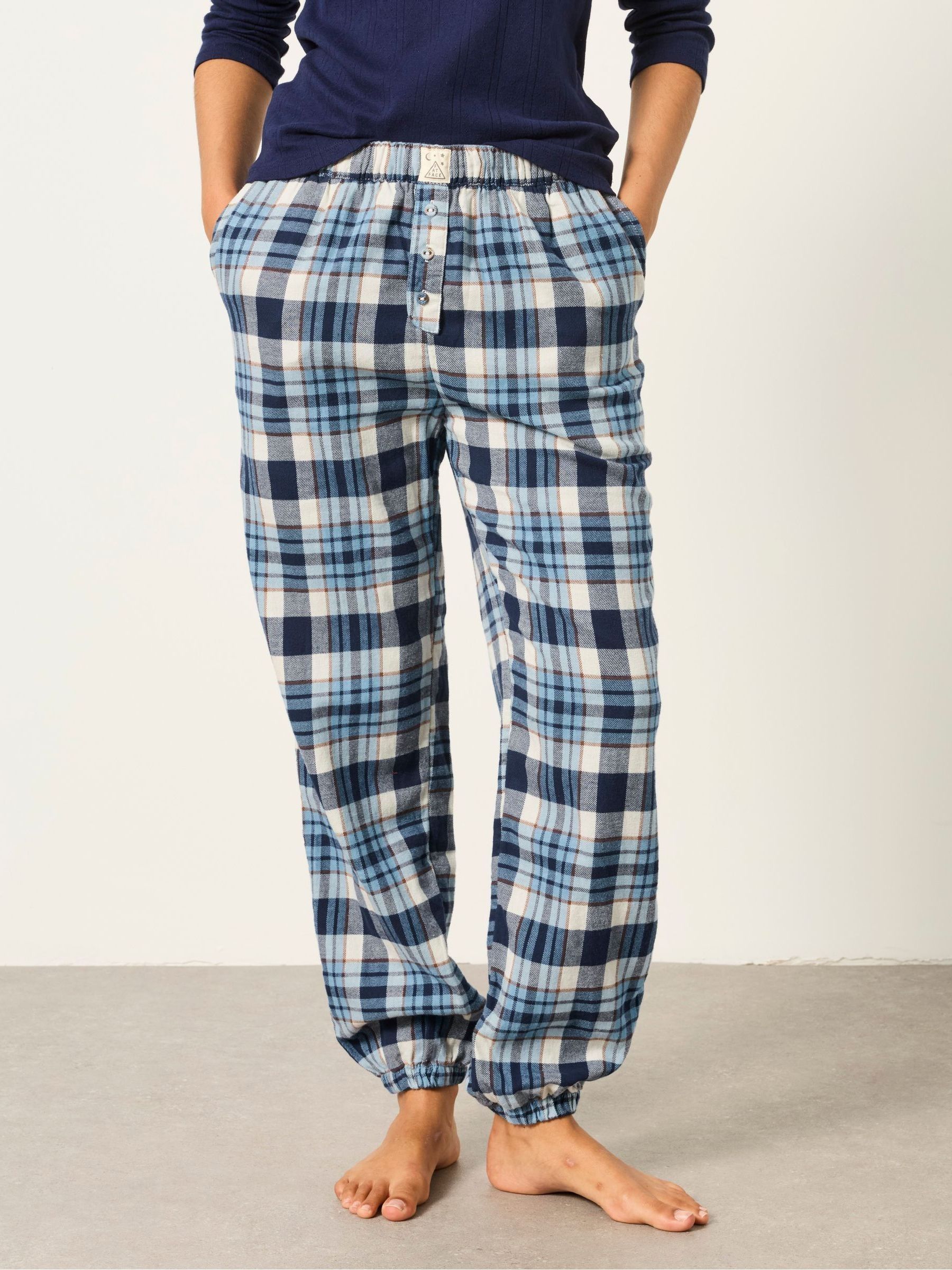Blue - Metallic Check Cuffed Pyjama Bottoms
