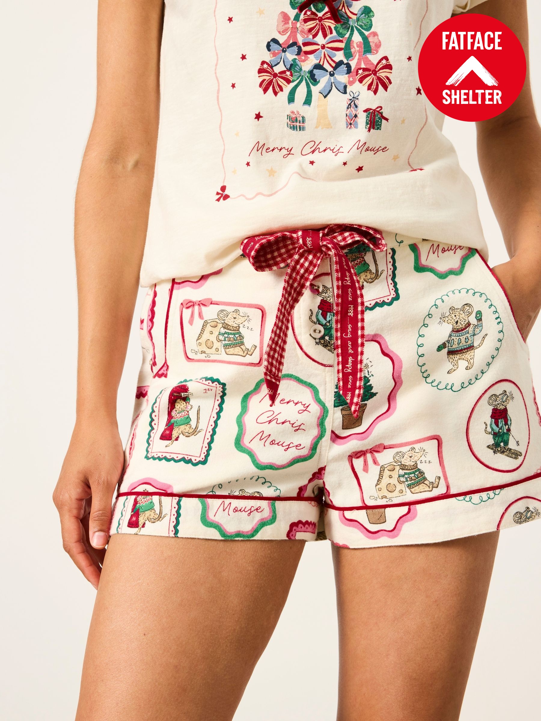 Red - Christmas Mouse Pyjama Shorts