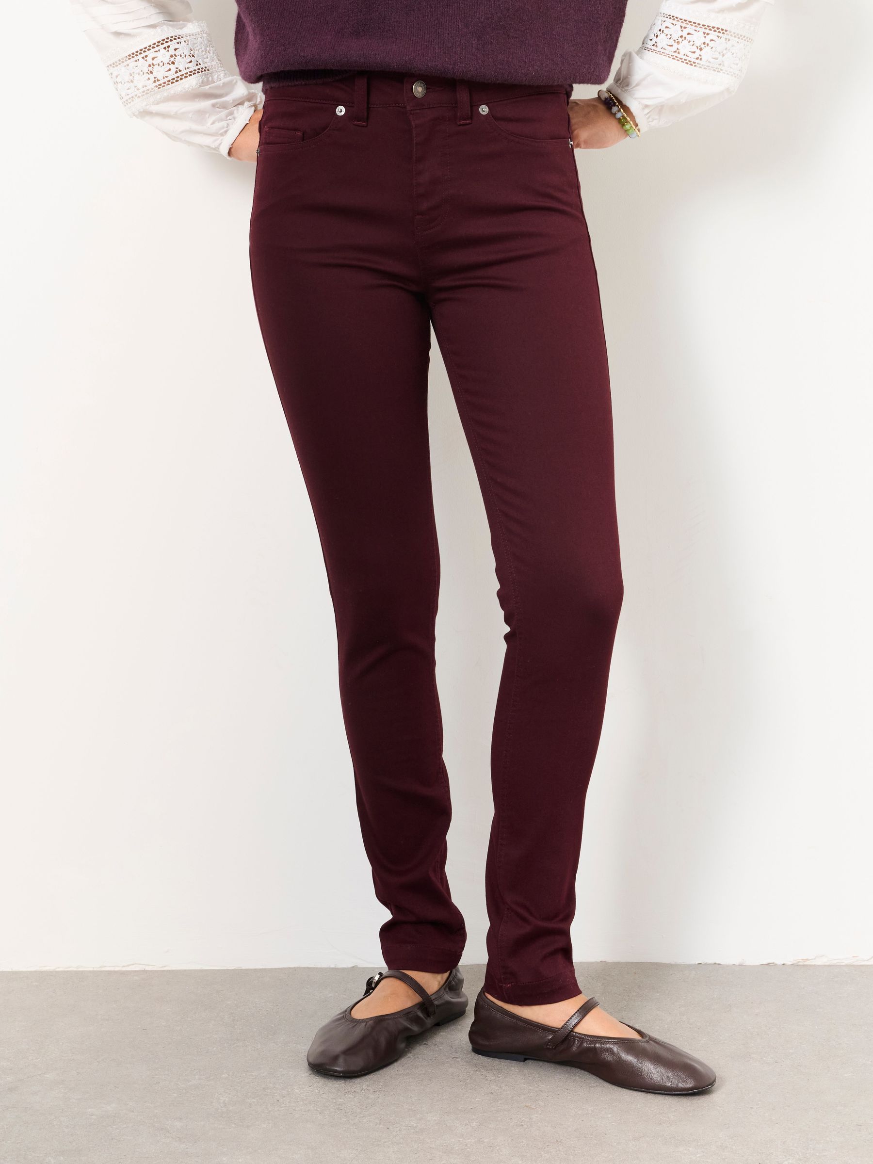 Burgundy Red - Denim Five Pocket Trousers