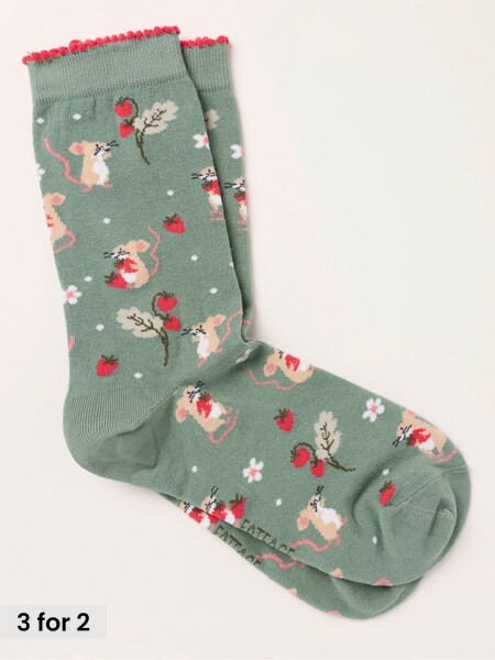 Green - Strawberry Mouse Socks