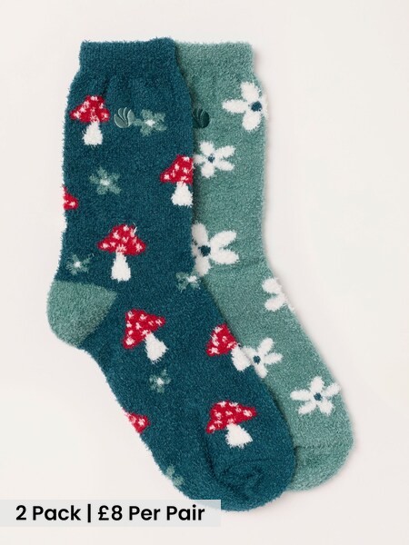 Teal/Green - Fluffy Toadstool Socks