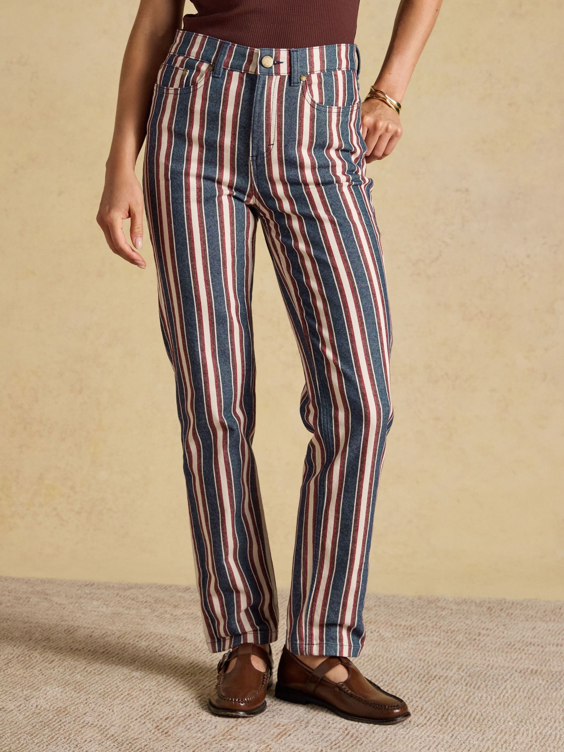Navy Stripe - Slim Straight Mid Rise Jeans