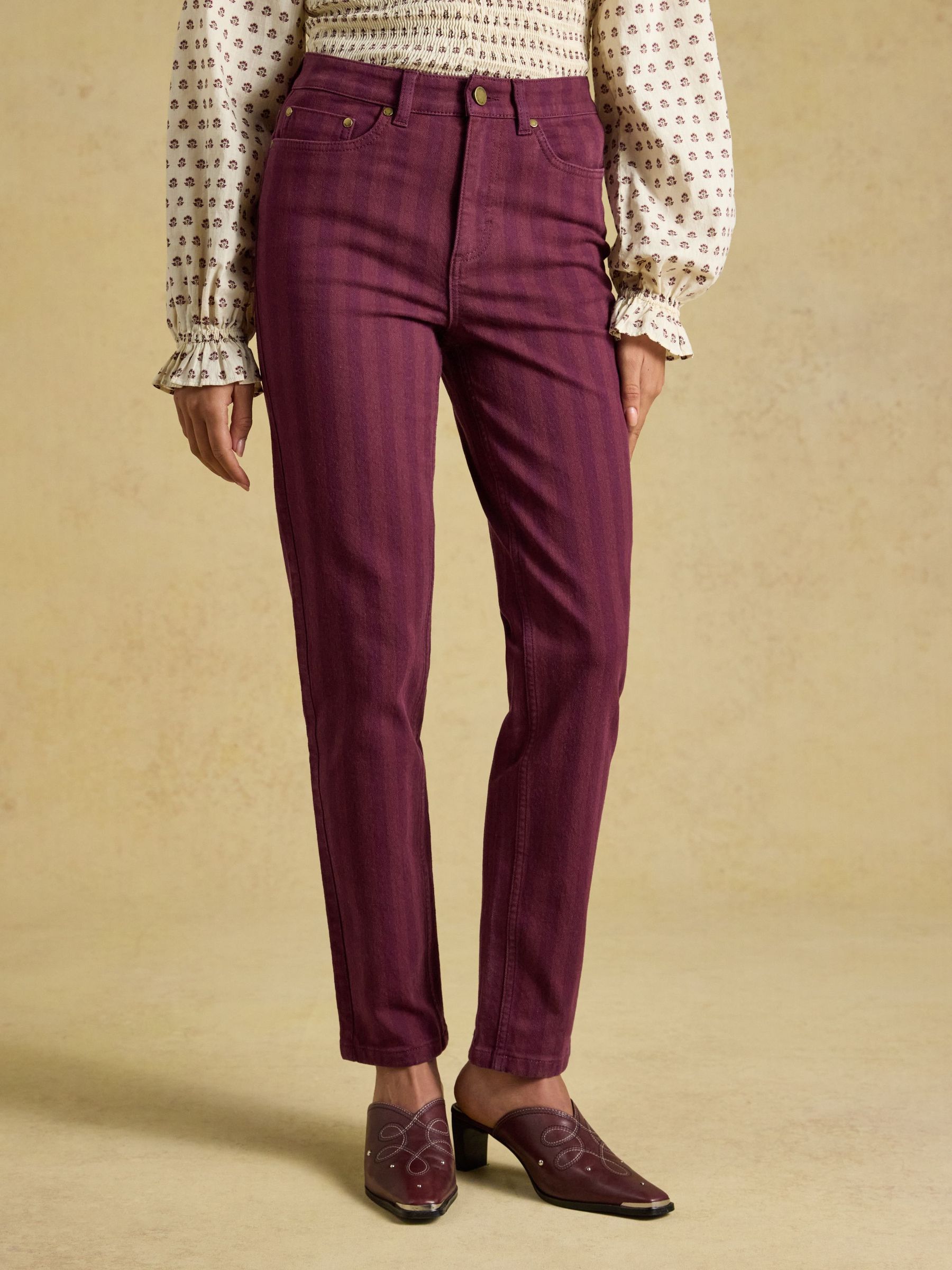 Burgundy Striped - Slim Straight Mid Rise Jeans