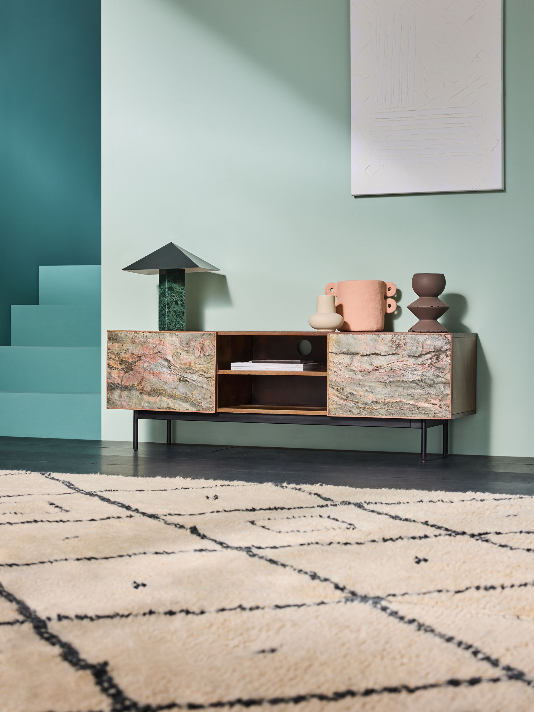 Dilan Up to 50 inch TV Unit in Mango Wood Stone Veneer (G81220) | £599