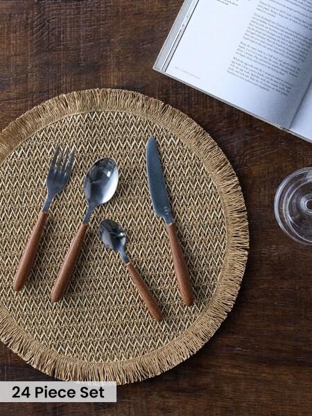 The Set 24 Piece Wooden Effect Cutlery Set