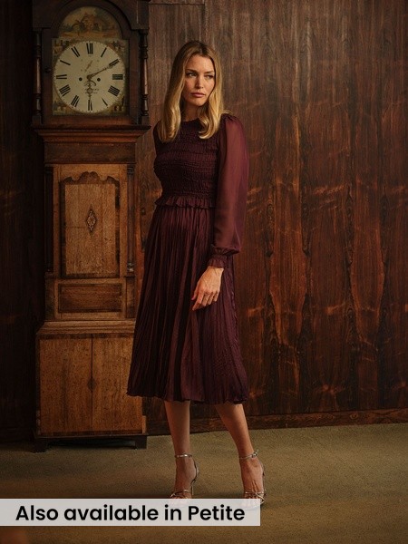 Wine - Pleated Midi Dress