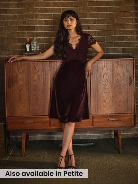 Wine - Velvet And Lace Dress