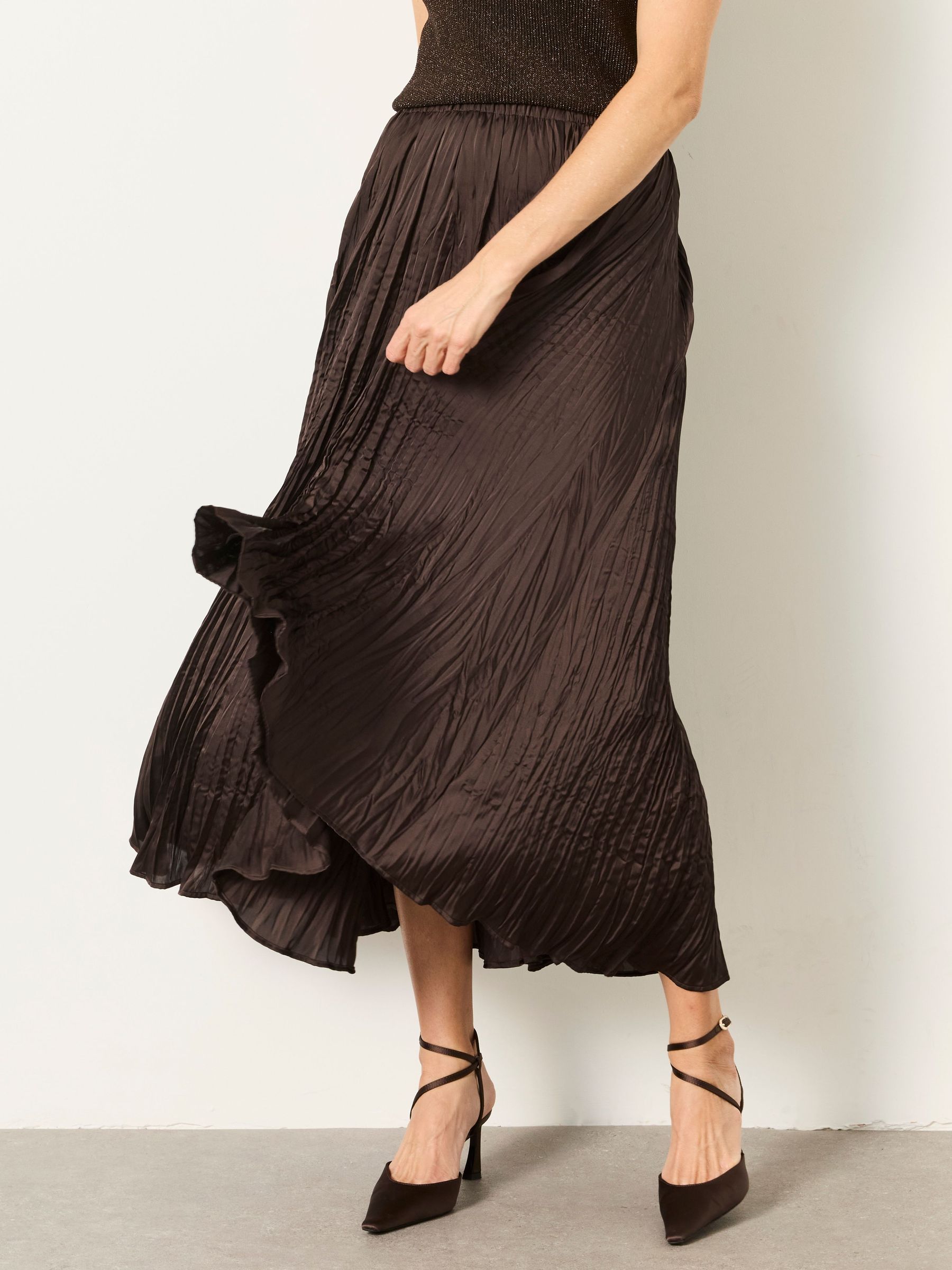 Chocolate Brown - Pleated Midi Skirt