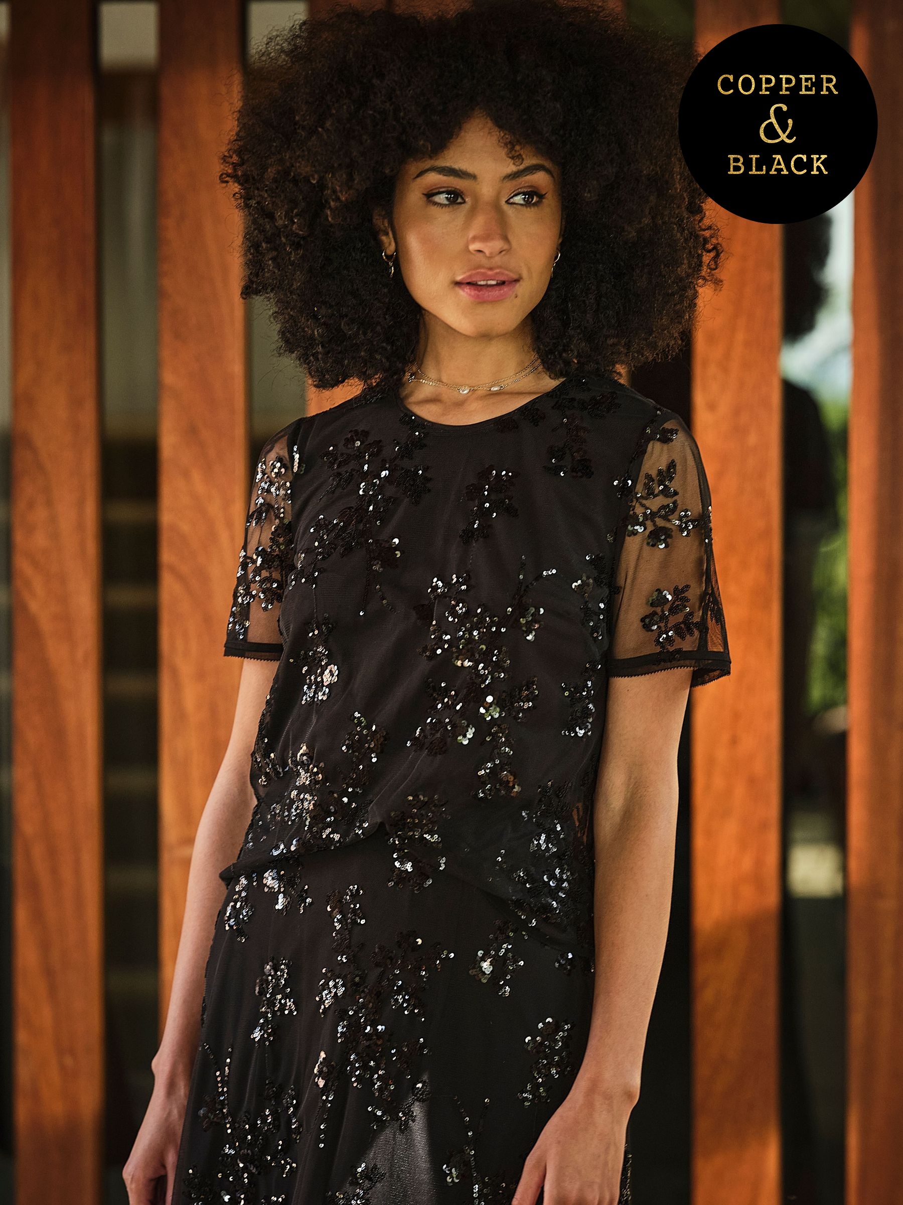 Black - Cora Sequin Short Sleeve Top