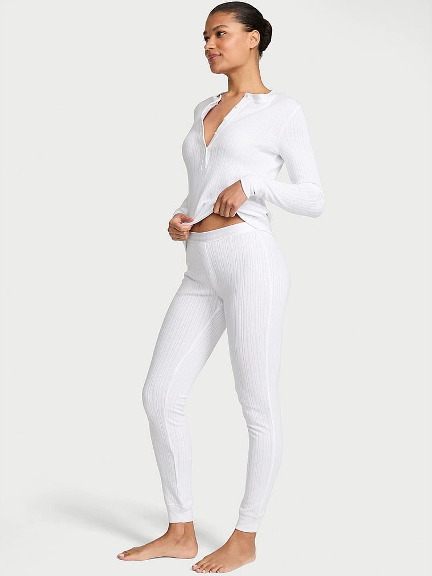 White - Pointelle Henley Long Pyjama Set