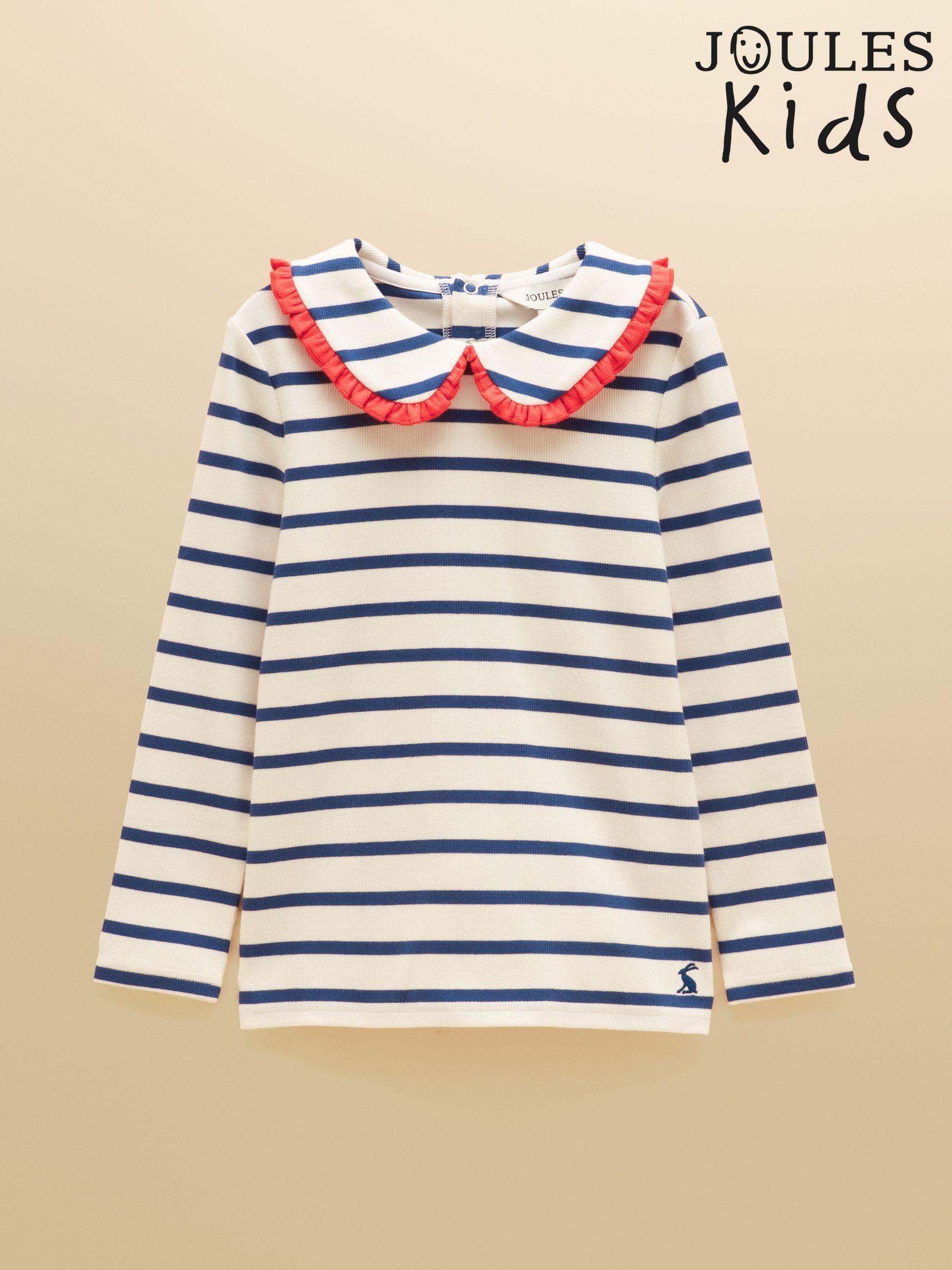 Cream & Blue - Long Sleeve Ribbed Collared Top