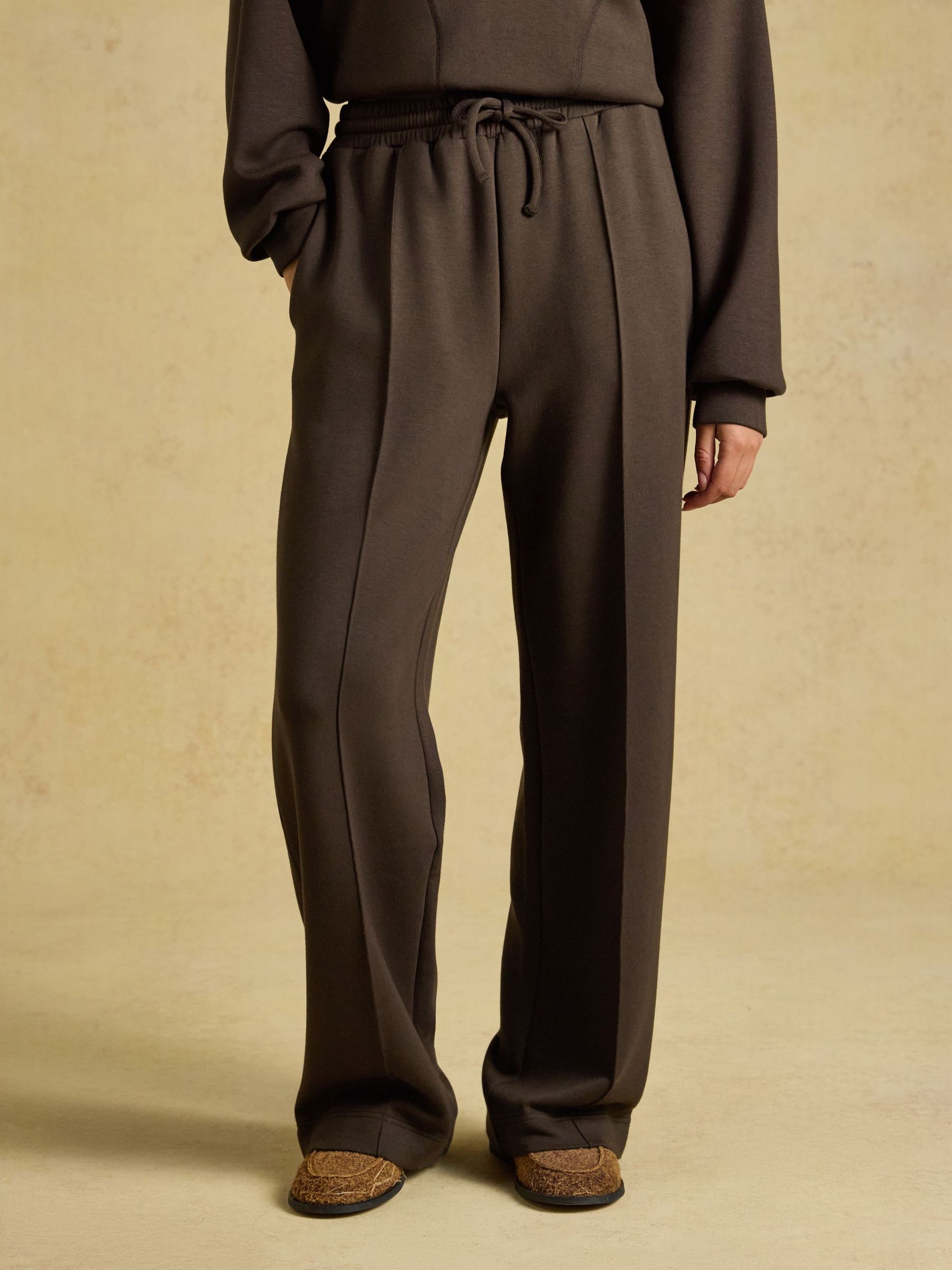 Chocolate Brown - Pull On Smart Wide Leg Joggers
