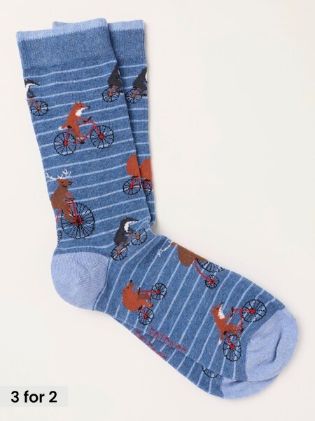 Blue - Regular Cycling Animals Socks