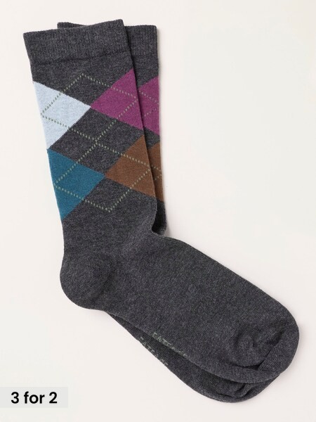 Grey - Regular Argyle Socks