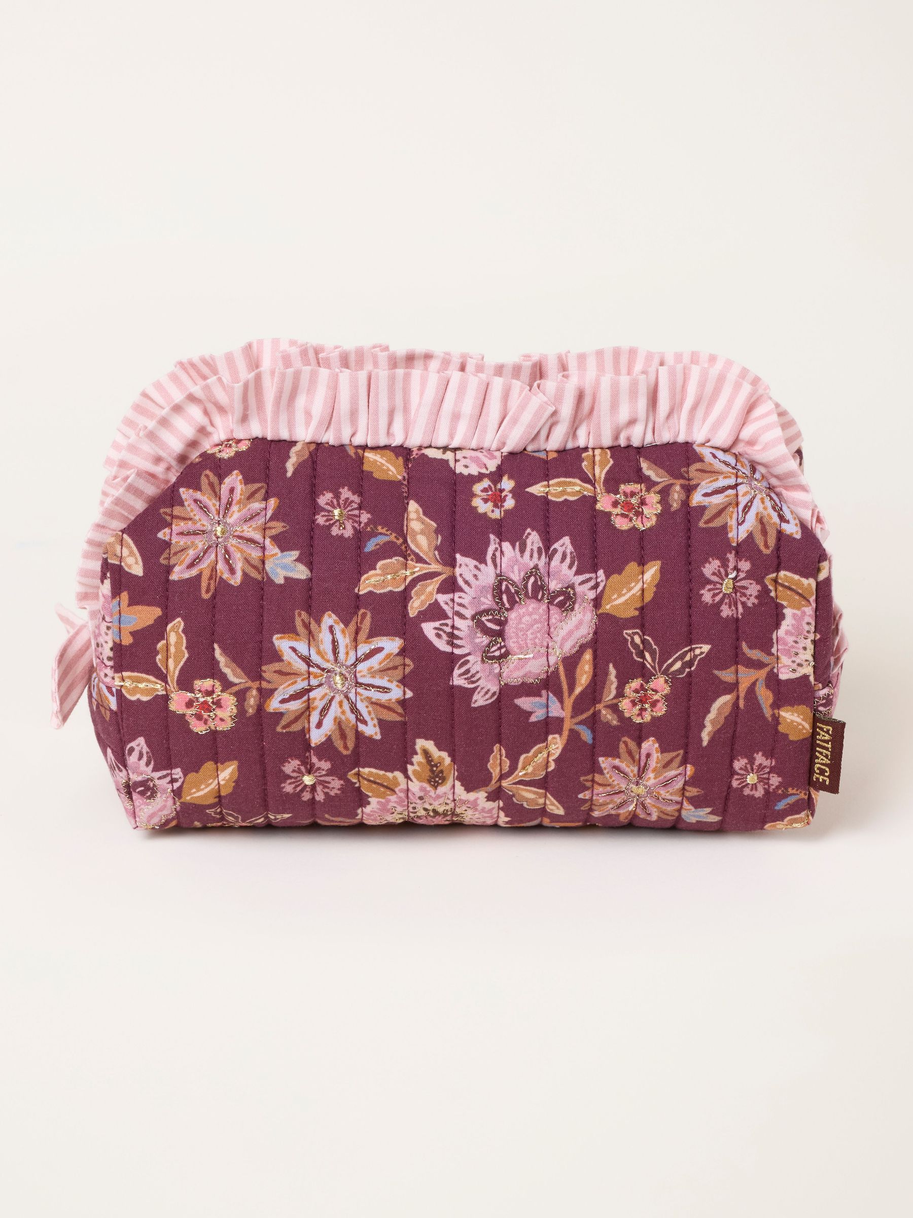 Purple - Floral Print Quilted Make Up Bag