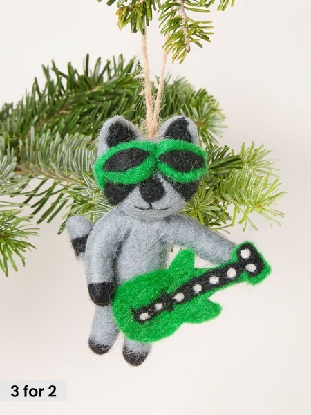 Rocking Racoon Wool Felt Christmas Decoration