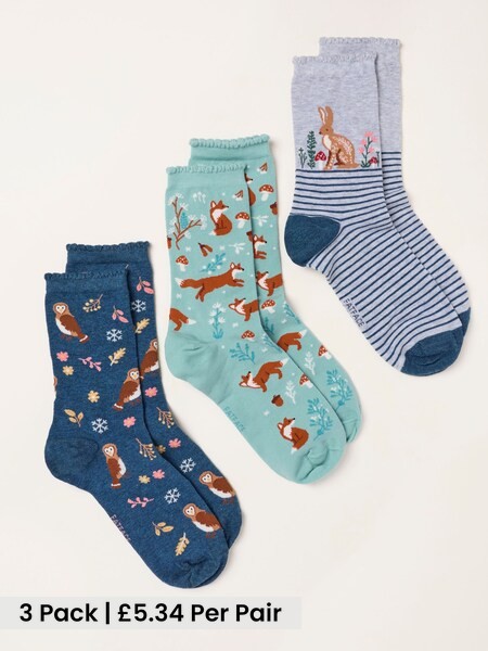 Multi - 3 Pack Woodland Socks In A Gift Box