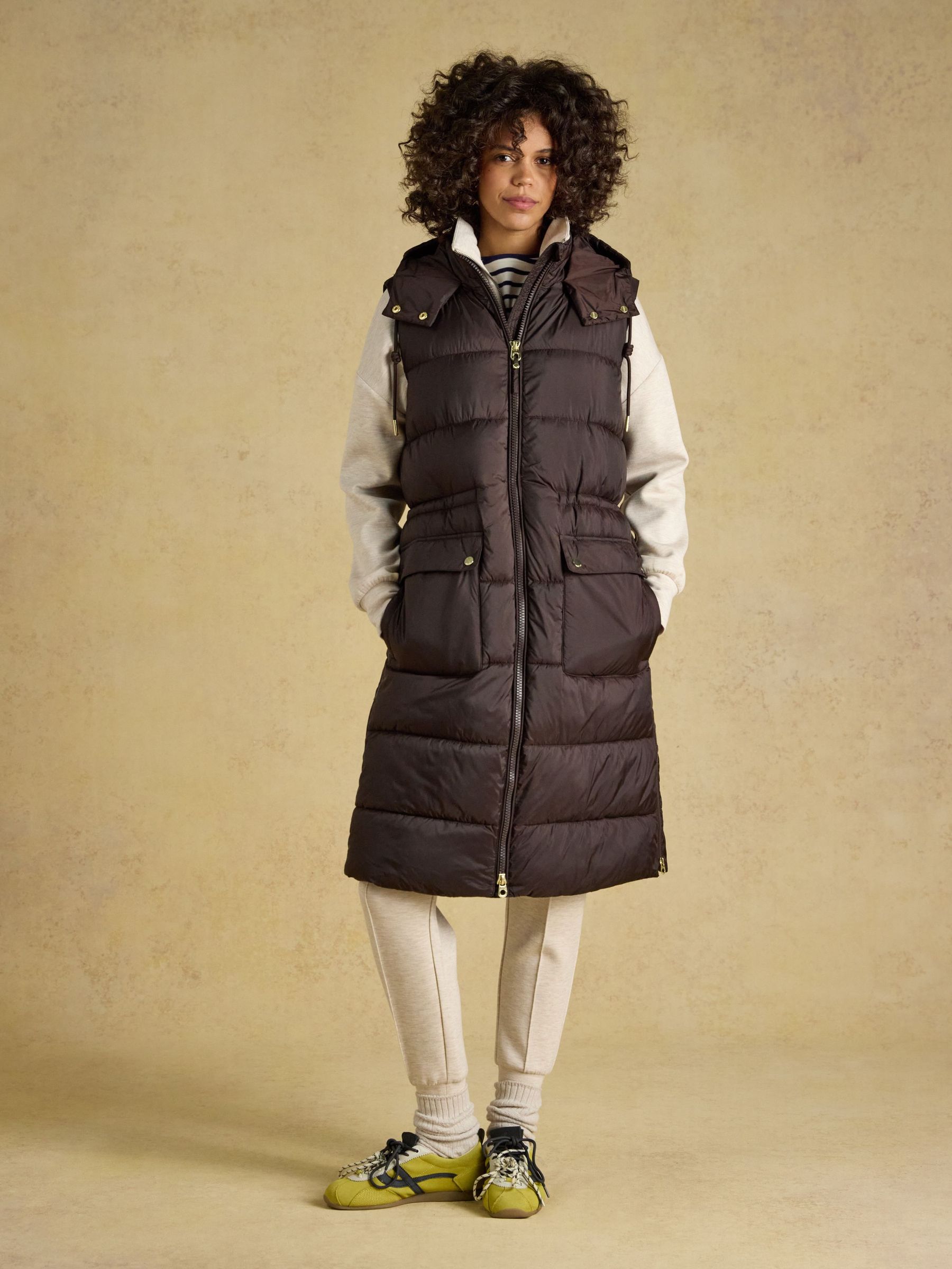 Chocolate Brown - Showerproof Longline Padded Gilet