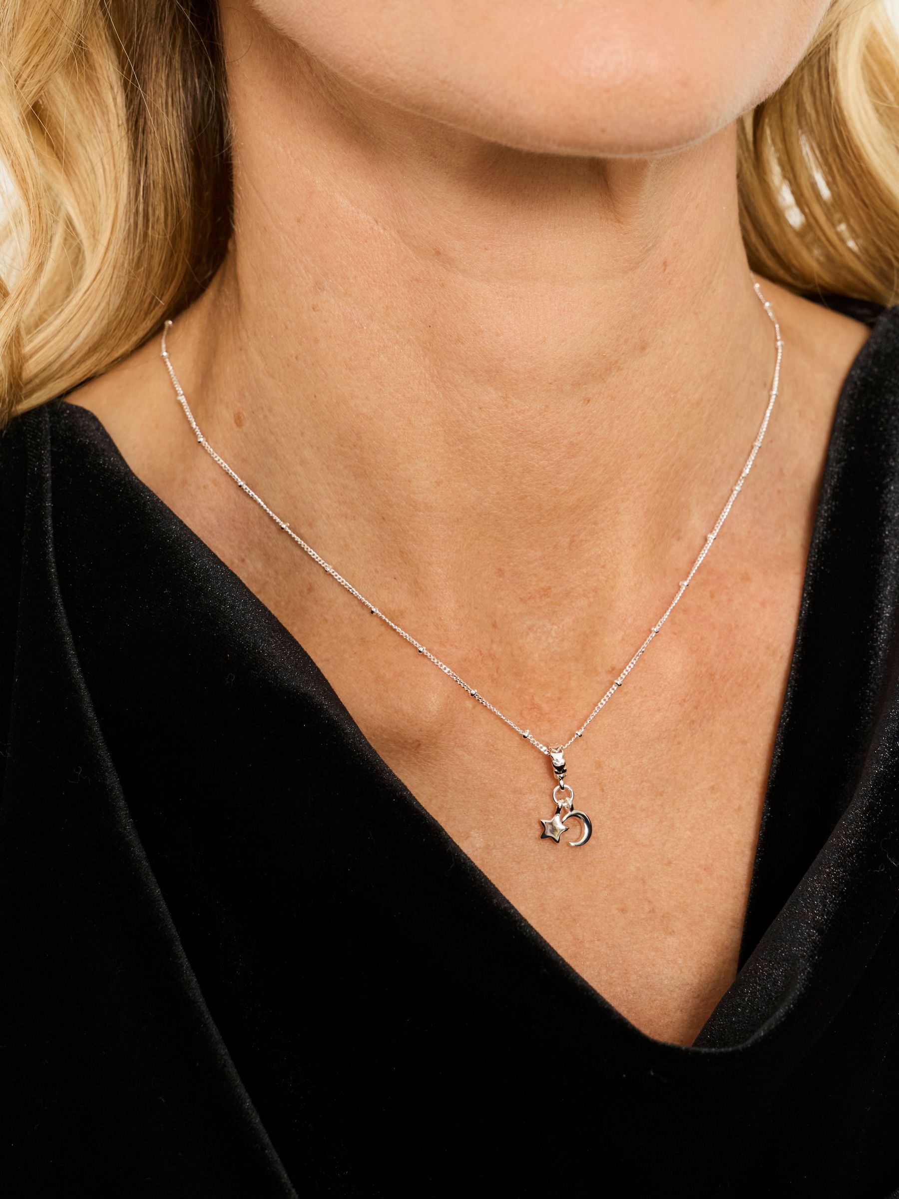 Silver Tone - Star Moon Necklace