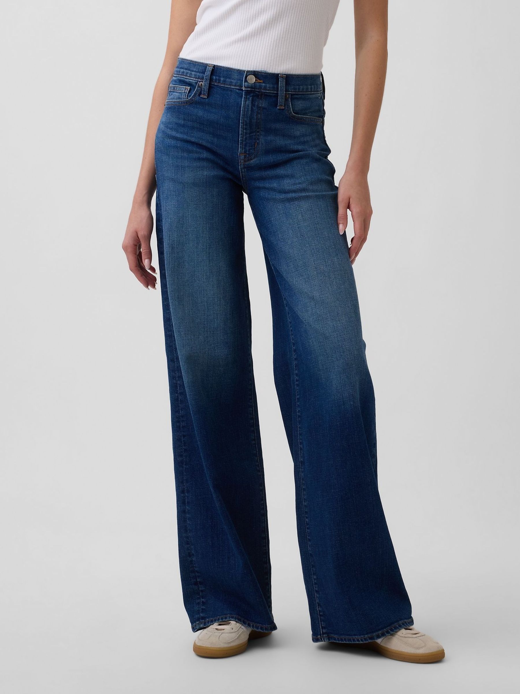Medium Wash - Mid Rise Wide-leg Jeans