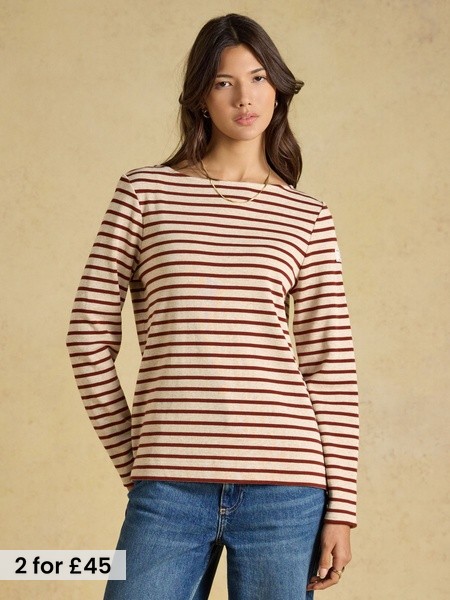 Oat Marl & Russet - Striped Boat Neck Breton Top