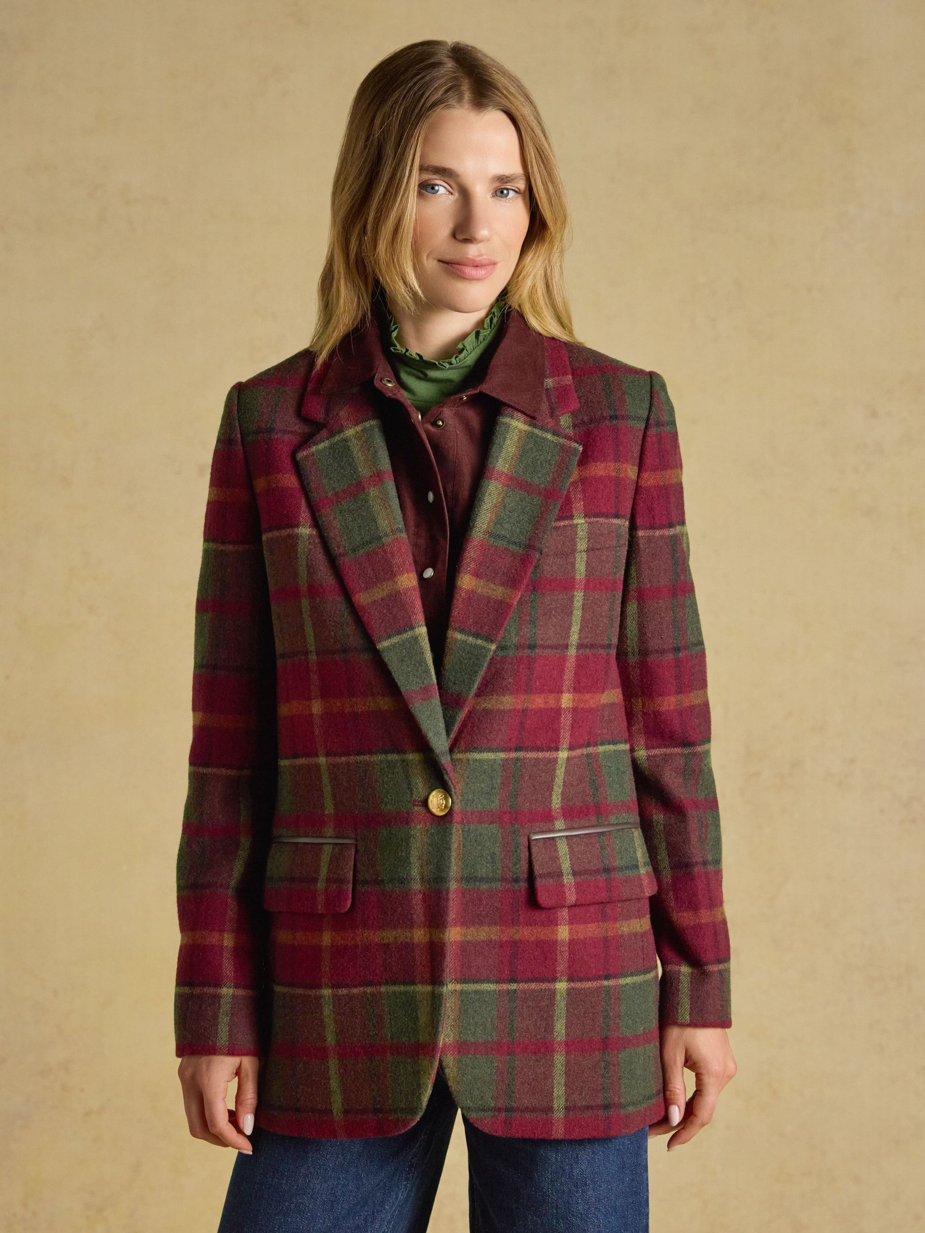 Red Check - Relaxed Fit Tweed Blazer With Wool