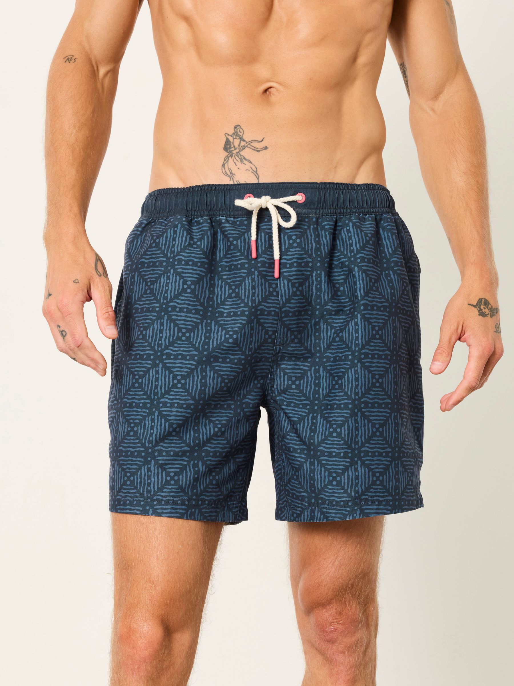 Mid Blue - Regular Geo Printed Swim Shorts