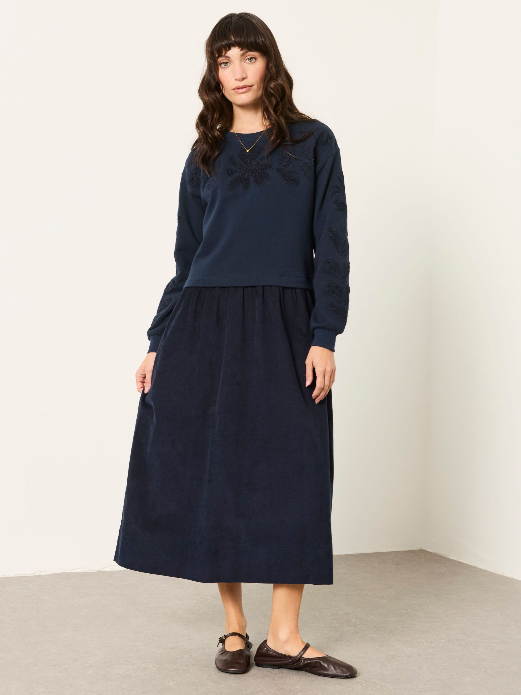 Navy - 2in1 Cord Midi Dress