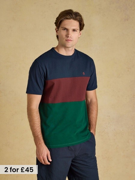 Green & Navy - Regular Crew Neck Cotton T-shirt