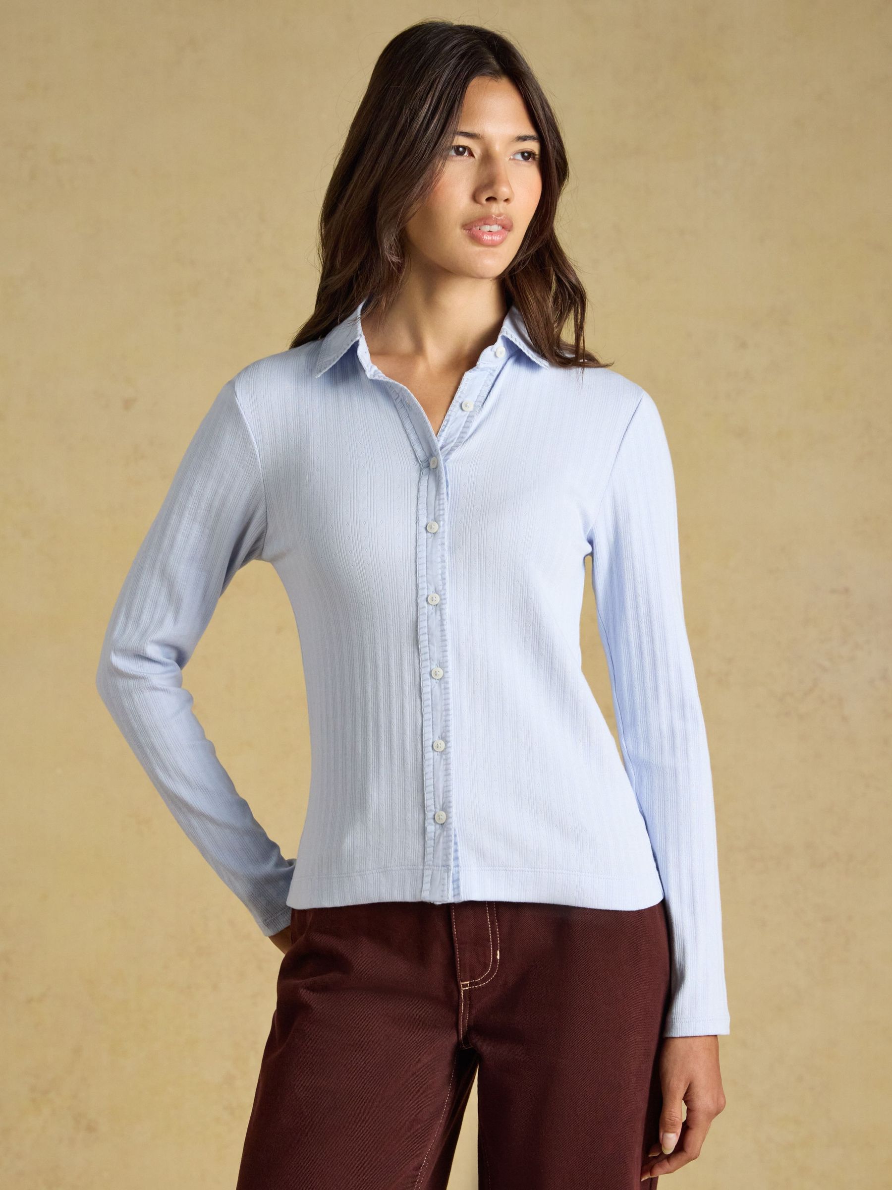 Blue - Cotton Rich Pointelle Jersey Shirt
