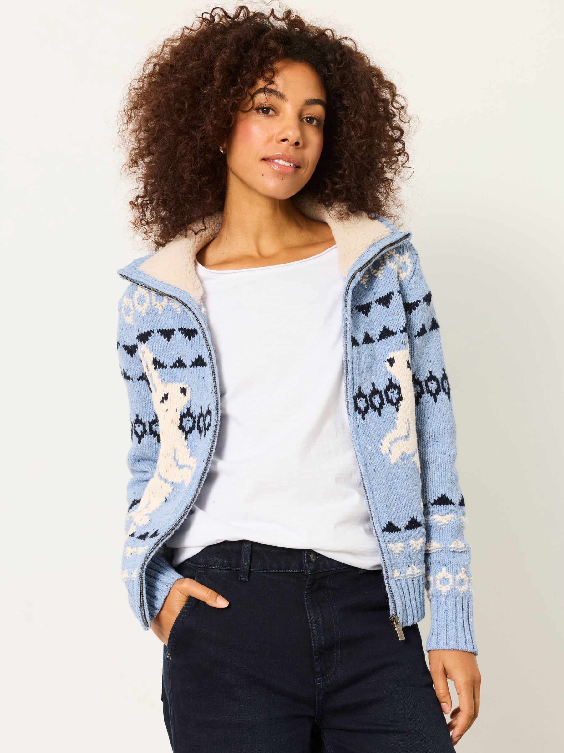 Pale Blue - Rabbit Knitted Zip Through Cardigan