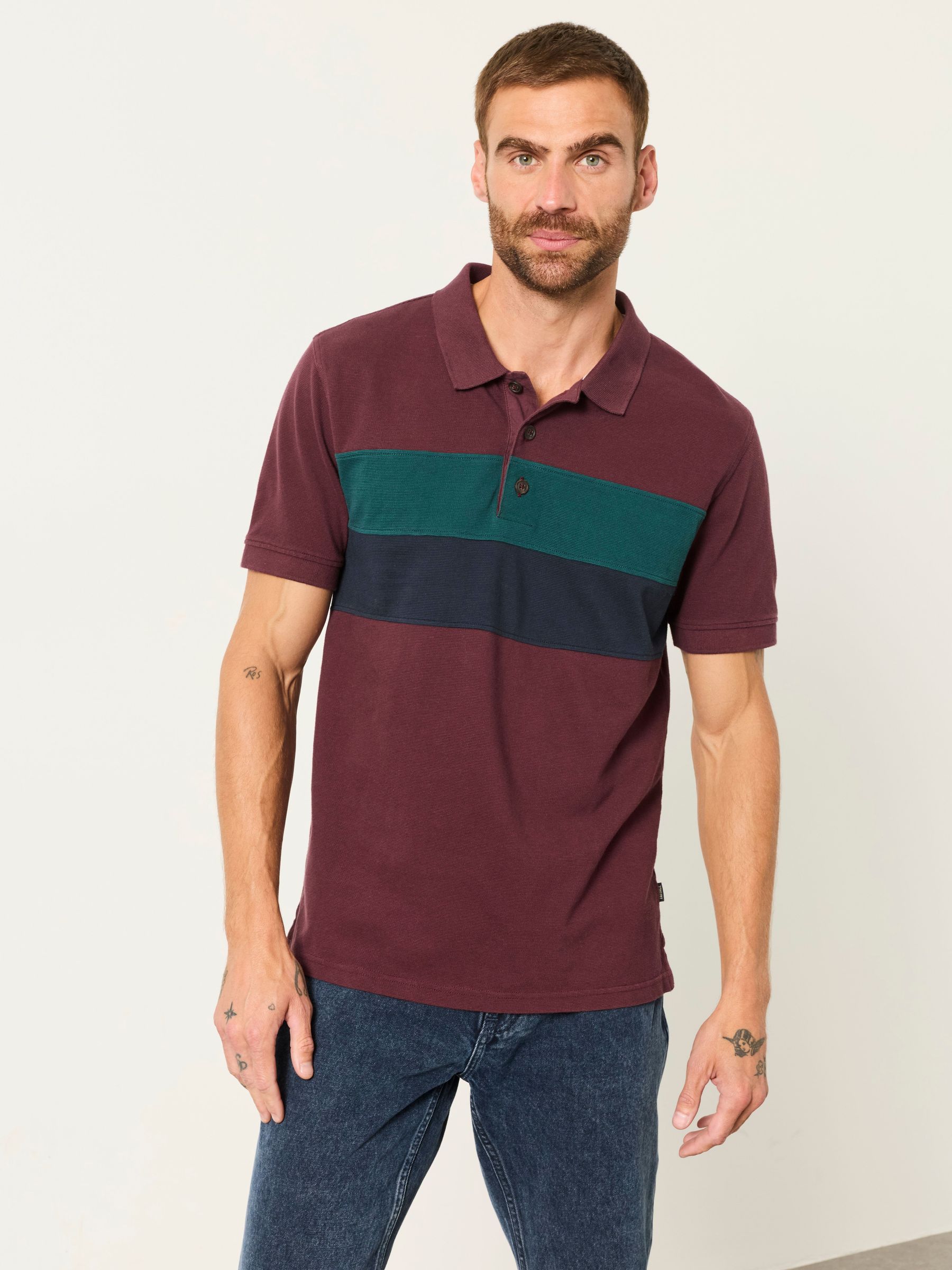 Plum Purple - Regular Colour Block Pique Polo Shirt