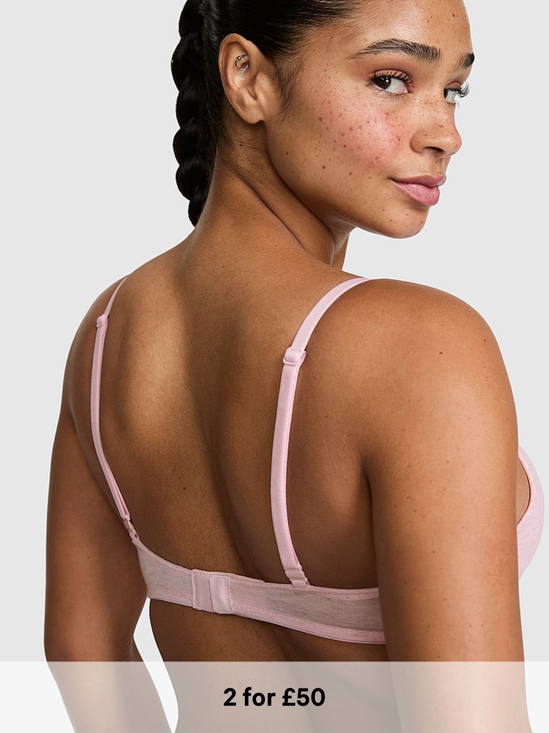 Petal Pink - Non Wired Push Up Lace Trim Bra