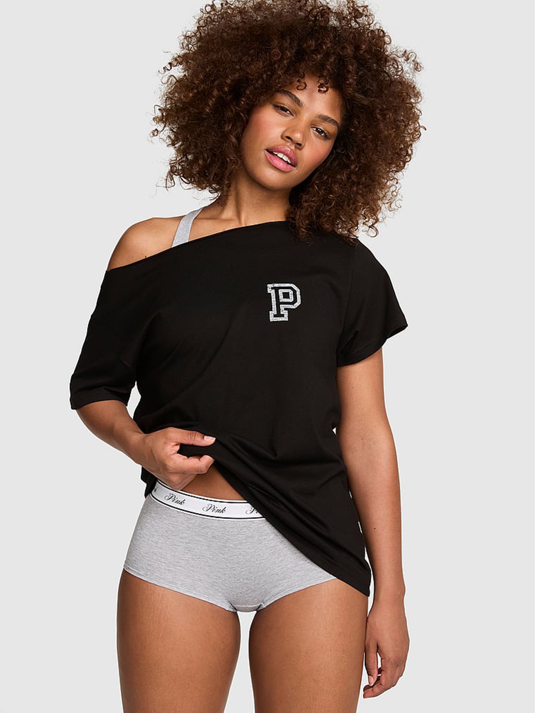 Black Logo - Cotton Off The Shoulder T-shirt