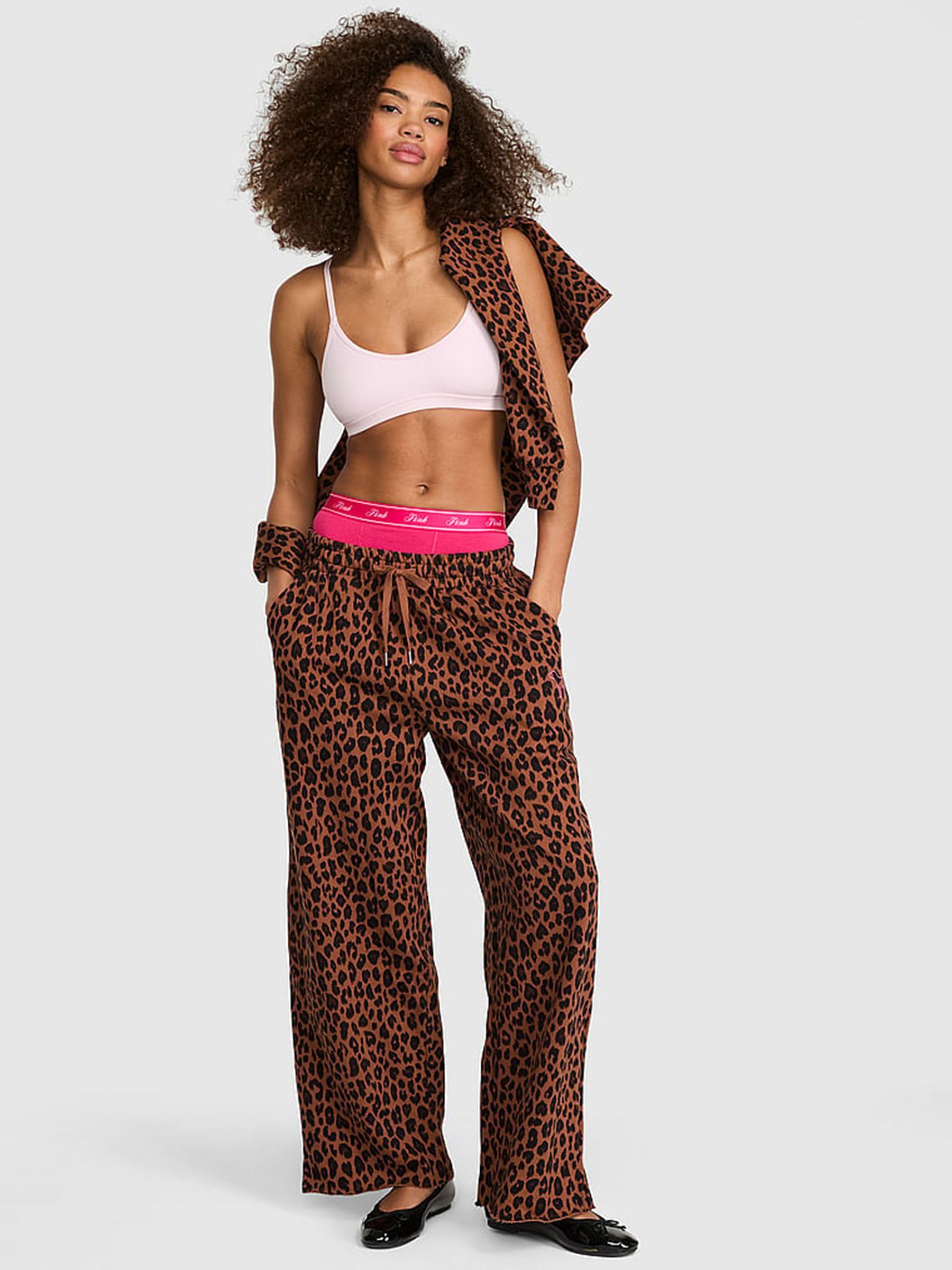 Leopard Brown - Wide Leg Fleece Joggers