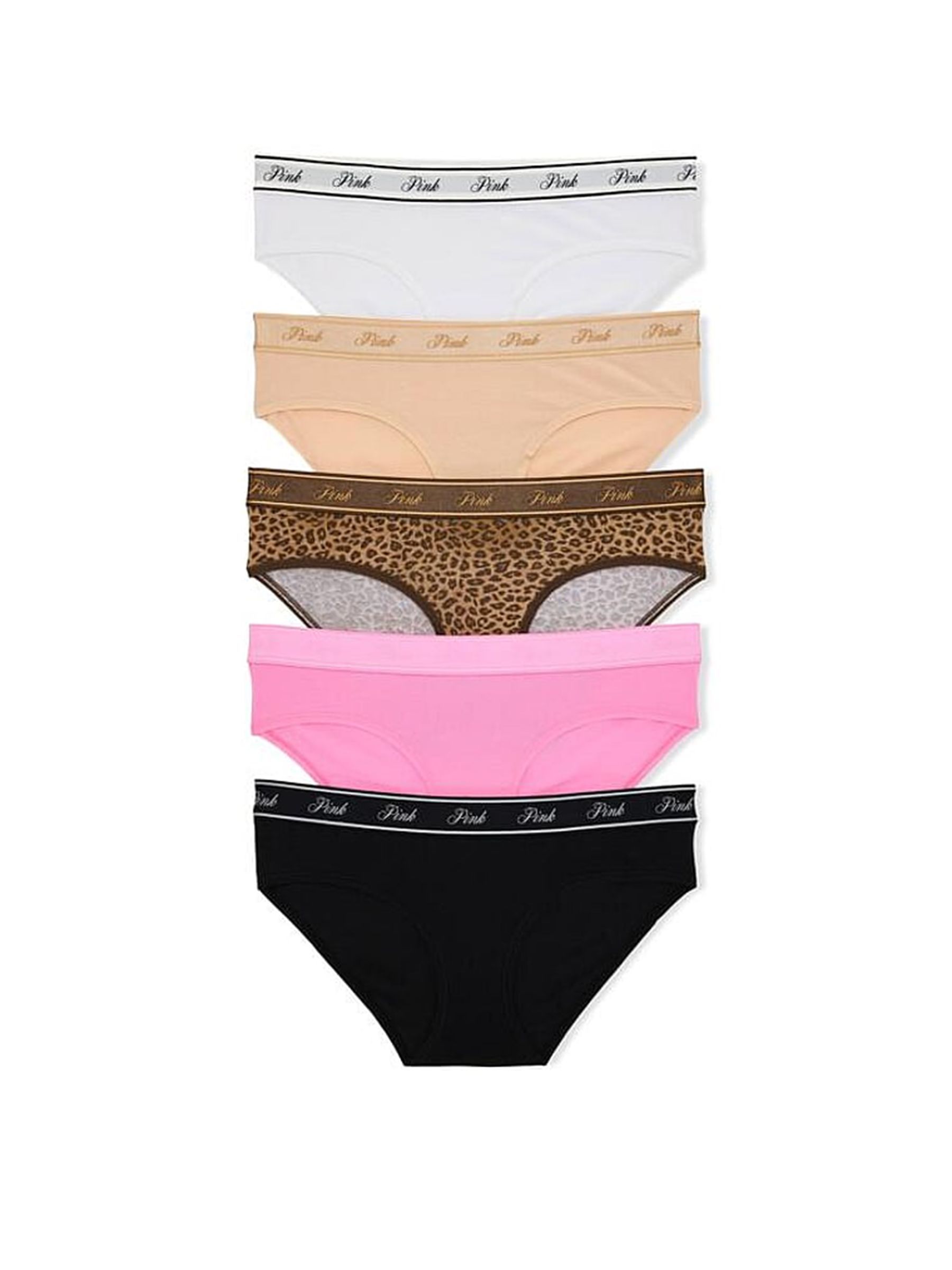 Black/White/Nude/Brown/Pink - Hipster 5 Pack Logo Knickers