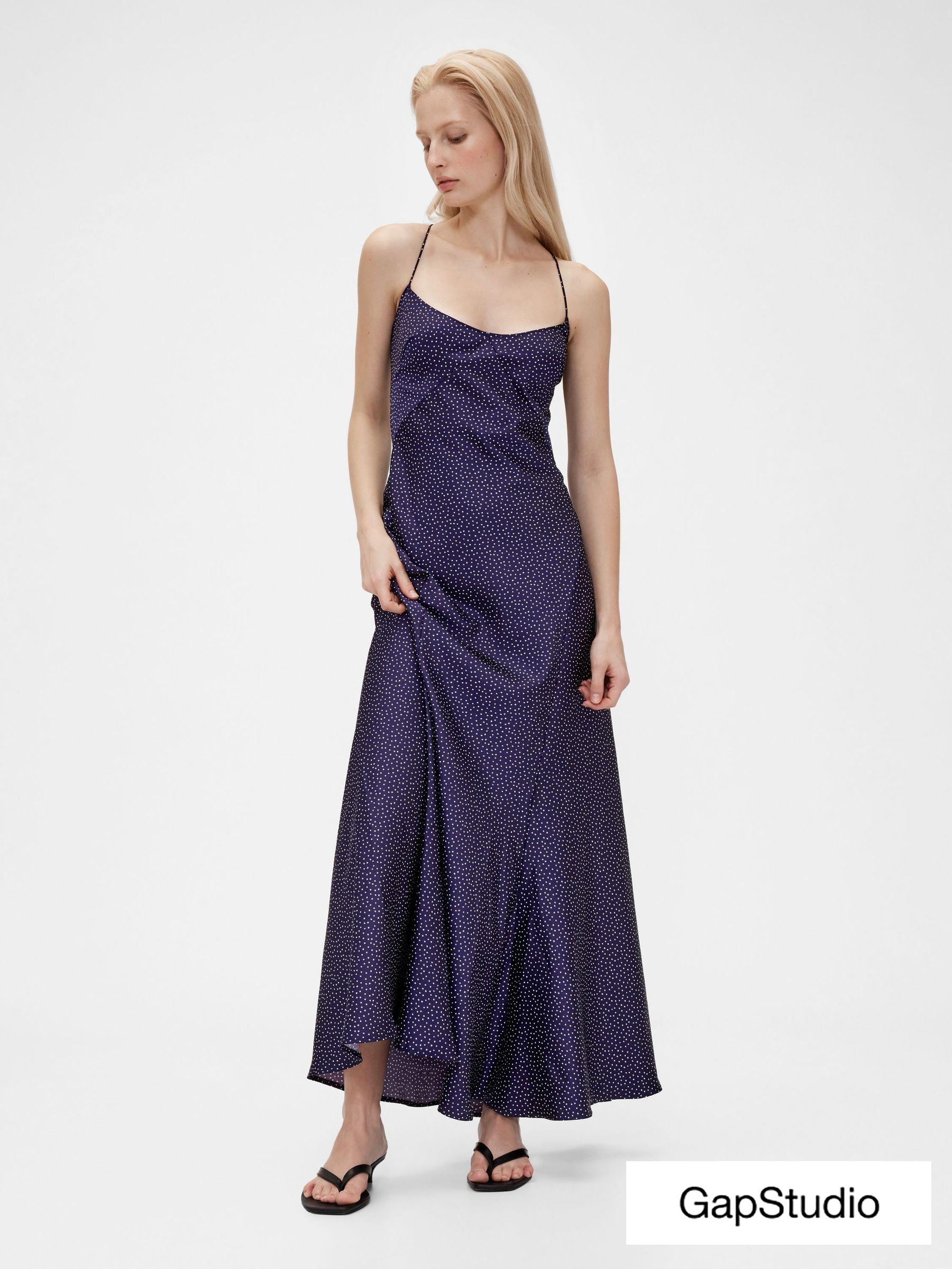 Blue Dot Satin Slip Maxi Dress (H11555) | £120