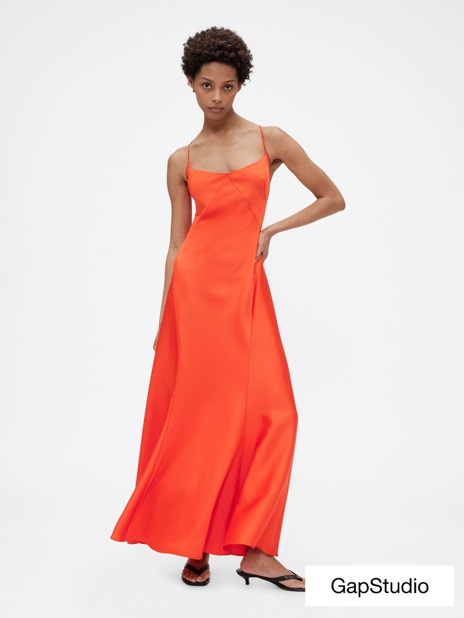 Orange Satin Slip Maxi Dress (H11556) | £120