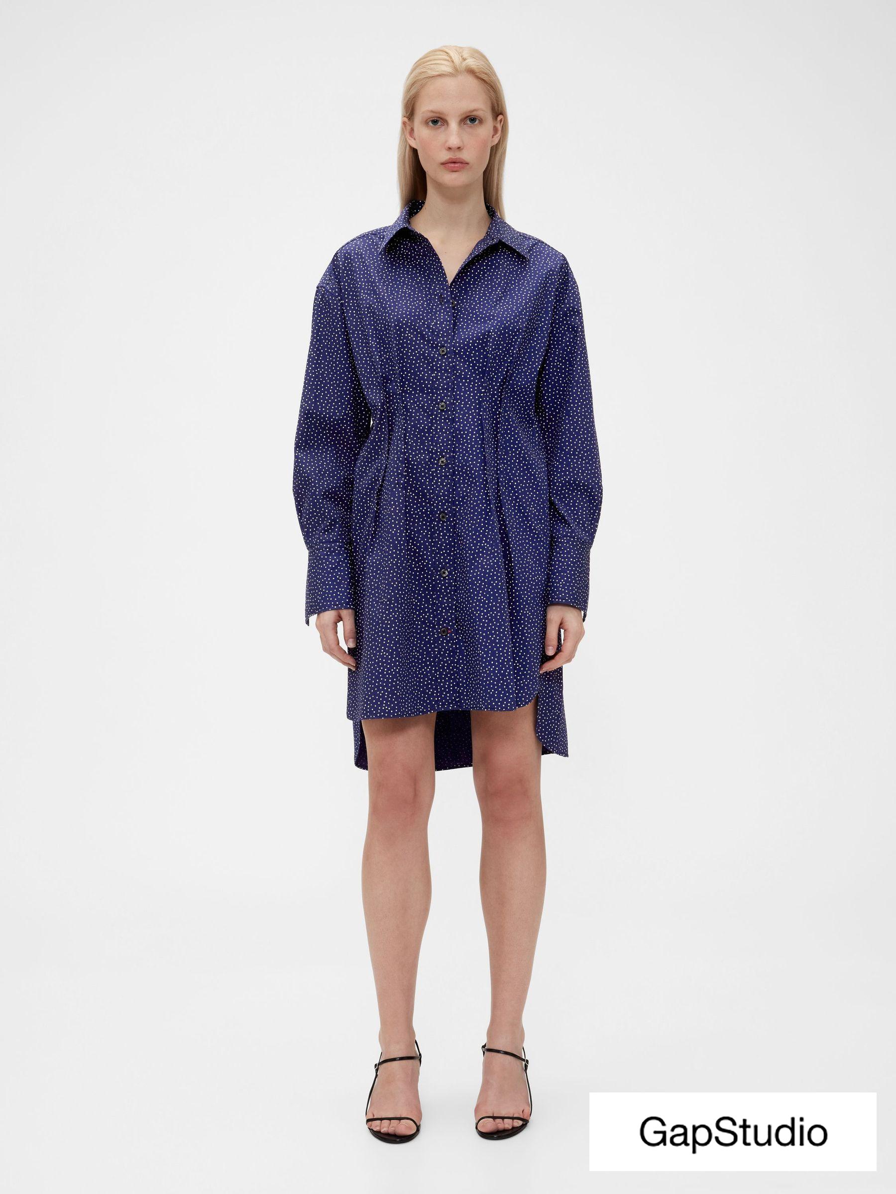 Blue Dot Poplin Big Shirt (H11565) | £80