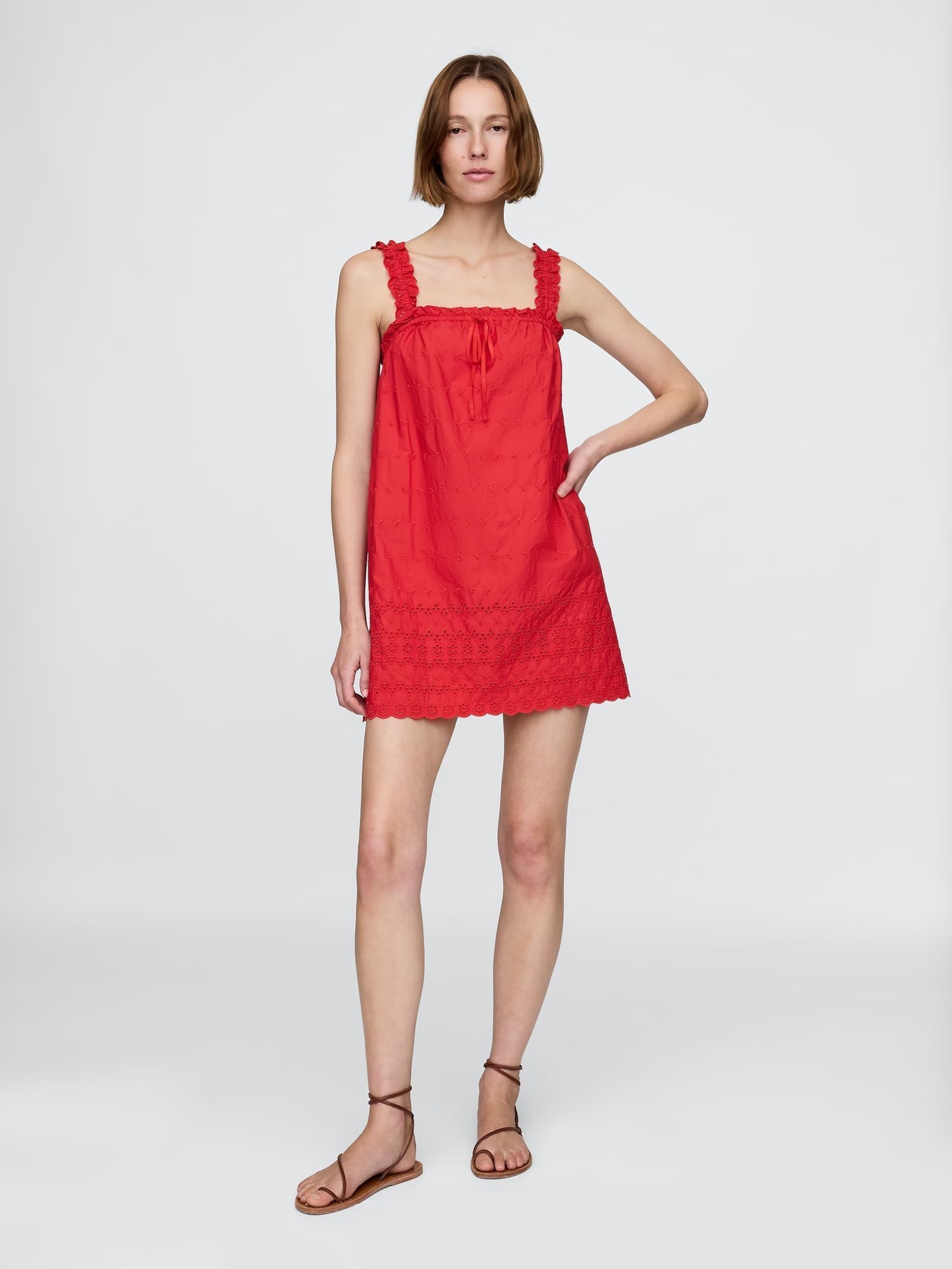 Red DÔEN Eyelet Shift Mini Dress (H11930) | £120